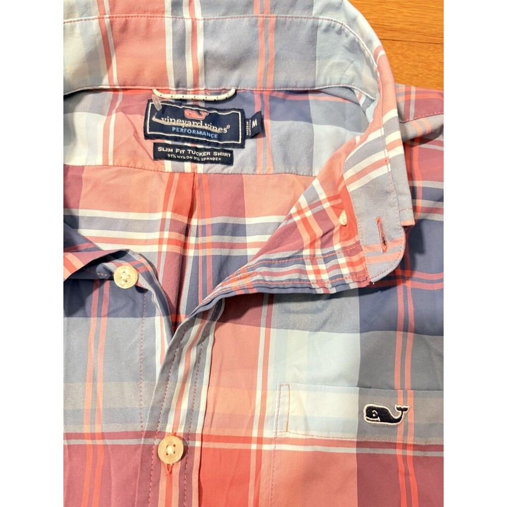 Vineyard Vines Size M Slim Fit Tucker Shirt Button-Down Short Sleeve Plaid - Picture 2 of 8